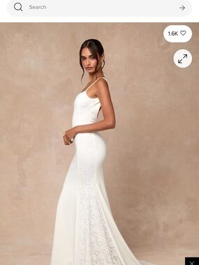 Lulu's Ivory Lace-Panel Slim Spaghetti-Strap Wedding Gown